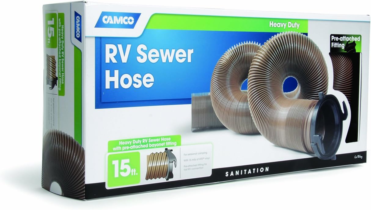 Tubo Fognario Camper Camco Heavy-Duty 4,6 M | Vinile Resistente 15 MIL, Lunghezza Compressa 66 Cm, Colore Marrone